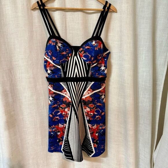 Material Girl Womens Babydoll Bustier Dress Size XL Blue Abstract Strappy Y2K - Picture 16 of 16